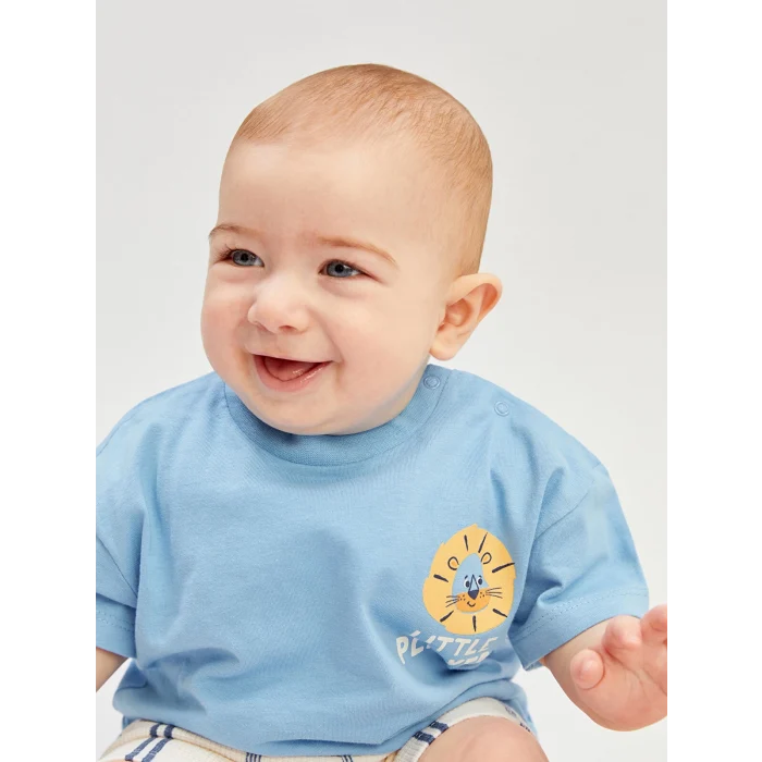 LCW baby Mavi Baskılı Erkek Bebek Tişört ve Şort 2li