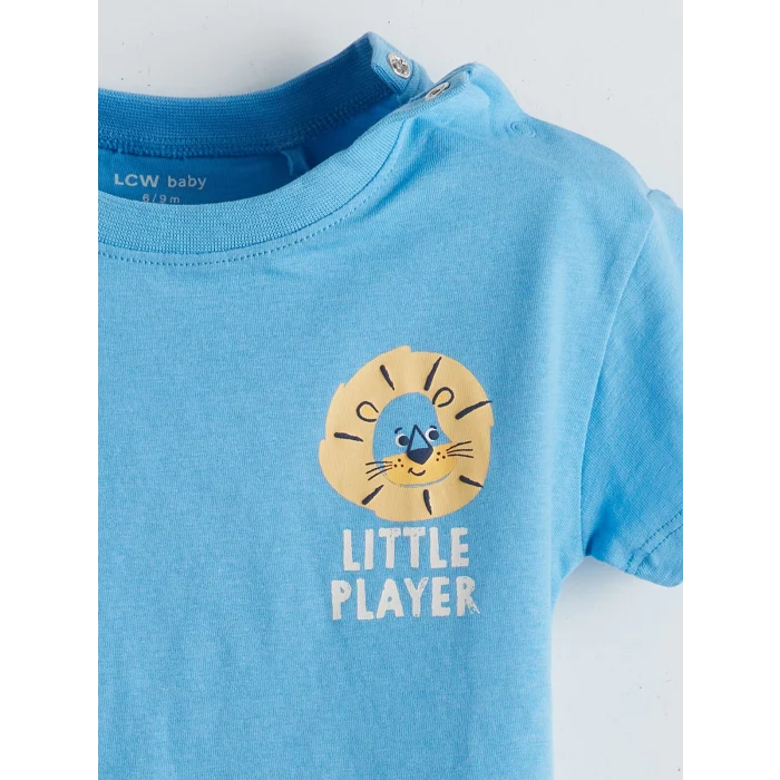 LCW baby Mavi Baskılı Erkek Bebek Tişört ve Şort 2li