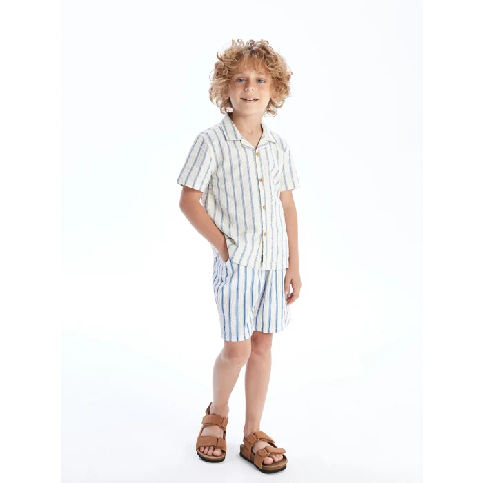 LCW baby Bej Kısa Kollu Armürlü Erkek Çocuk Gömlek