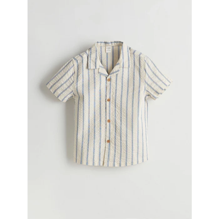 LCW baby Bej Kısa Kollu Armürlü Erkek Çocuk Gömlek