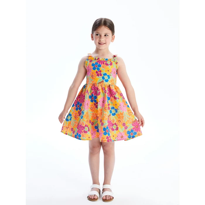 LCW Kids Karişik Çiçekli Fırfırlı Kız Çocuk Keten Elbise