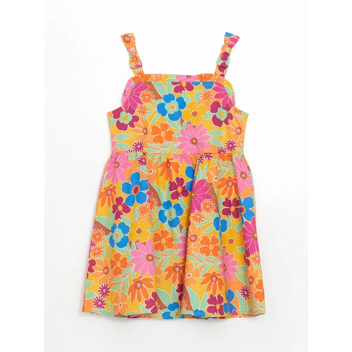 LCW Kids Karişik Çiçekli Fırfırlı Kız Çocuk Keten Elbise