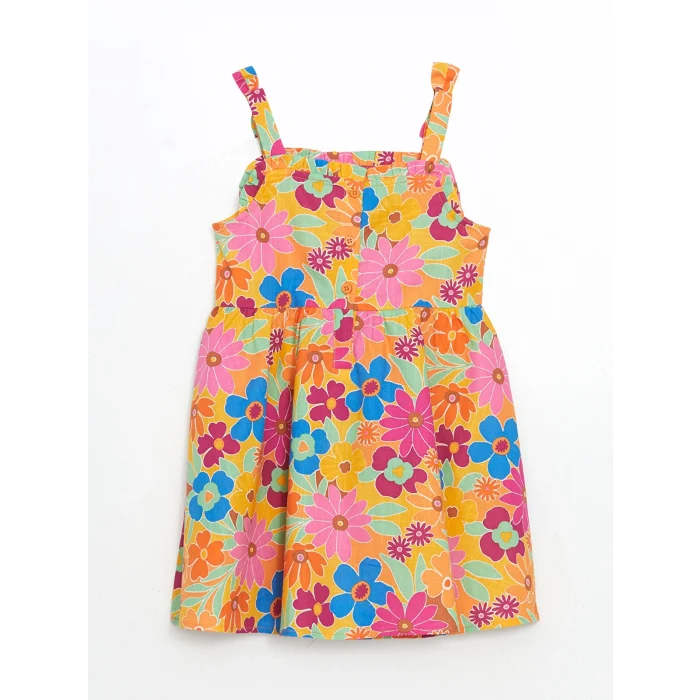 LCW Kids Karişik Çiçekli Fırfırlı Kız Çocuk Keten Elbise