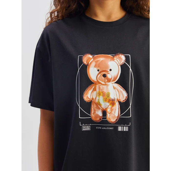 LCW Kids Siyah Bisiklet Yaka Kız Çocuk Tişört