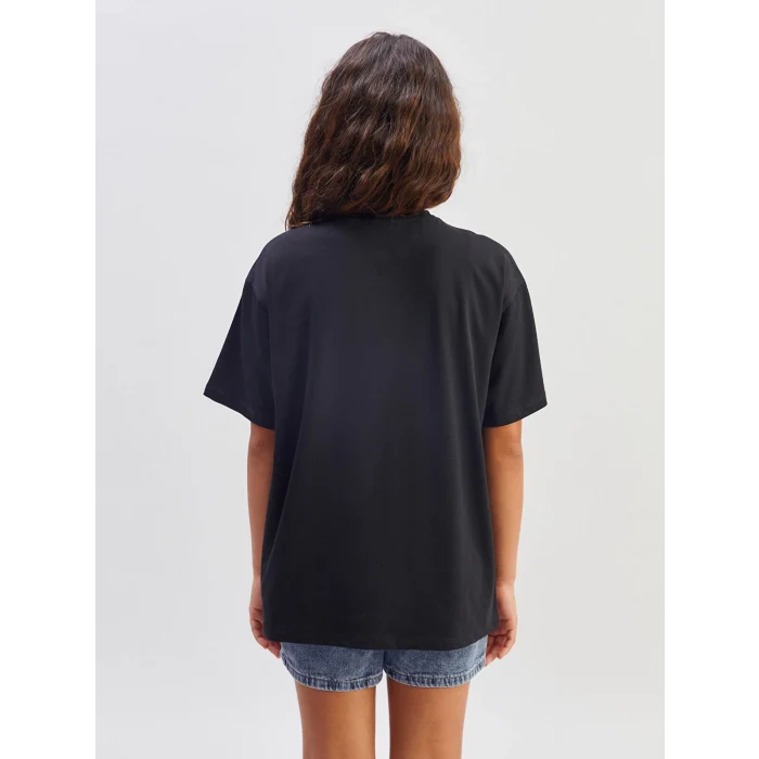 LCW Kids Siyah Bisiklet Yaka Kız Çocuk Tişört