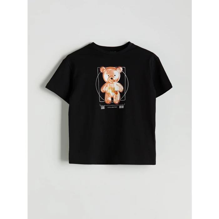 LCW Kids Siyah Bisiklet Yaka Kız Çocuk Tişört