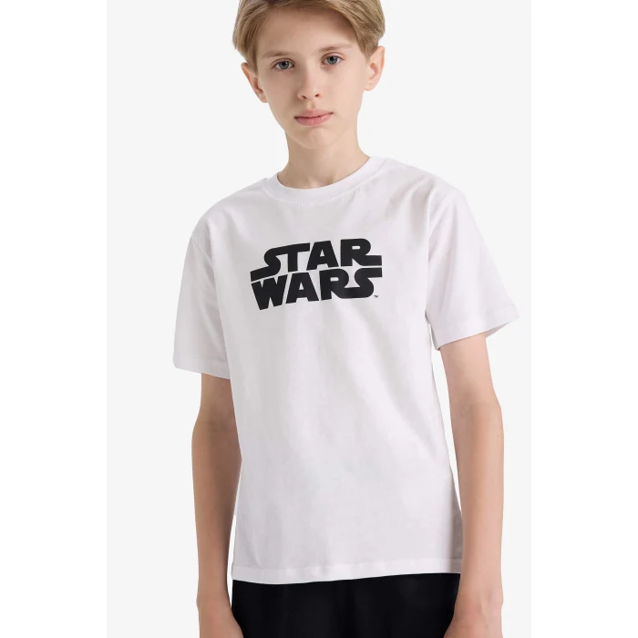 Defacto E4825 Beyaz Erkek Çocuk Star Wars Bisiklet Yaka Kısa Kollu Tişört