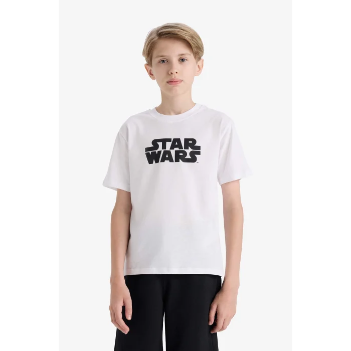 Defacto E4825 Beyaz Erkek Çocuk Star Wars Bisiklet Yaka Kısa Kollu Tişört