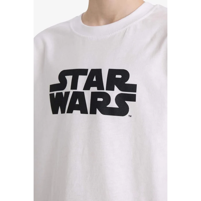Defacto E4825 Beyaz Erkek Çocuk Star Wars Bisiklet Yaka Kısa Kollu Tişört