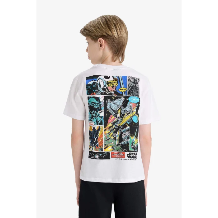 Defacto E4825 Beyaz Erkek Çocuk Star Wars Bisiklet Yaka Kısa Kollu Tişört