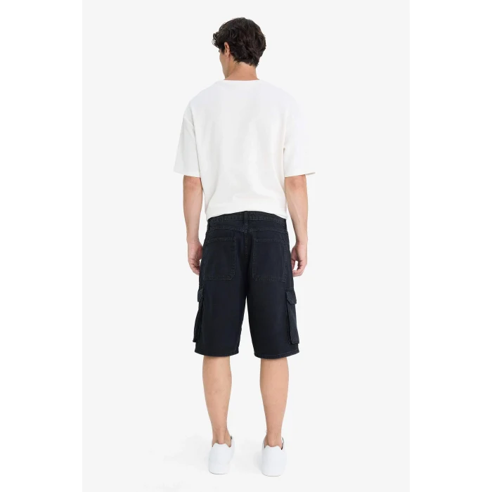 Defacto E1380 Siyah %100 Pamuk Kargo Fit Jean Bermuda Şort