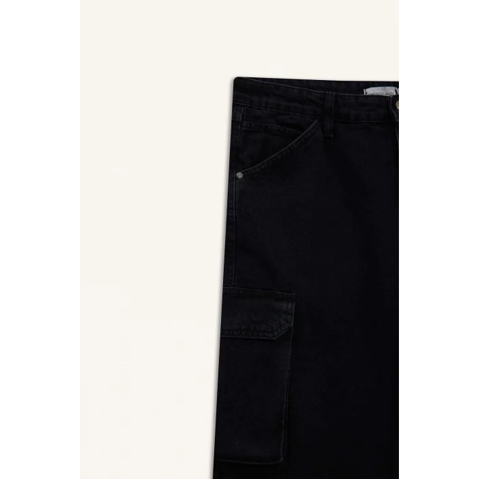 Defacto E1380 Siyah %100 Pamuk Kargo Fit Jean Bermuda Şort