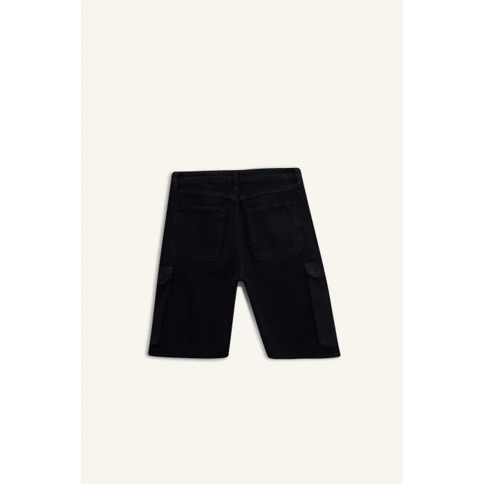Defacto E1380 Siyah %100 Pamuk Kargo Fit Jean Bermuda Şort