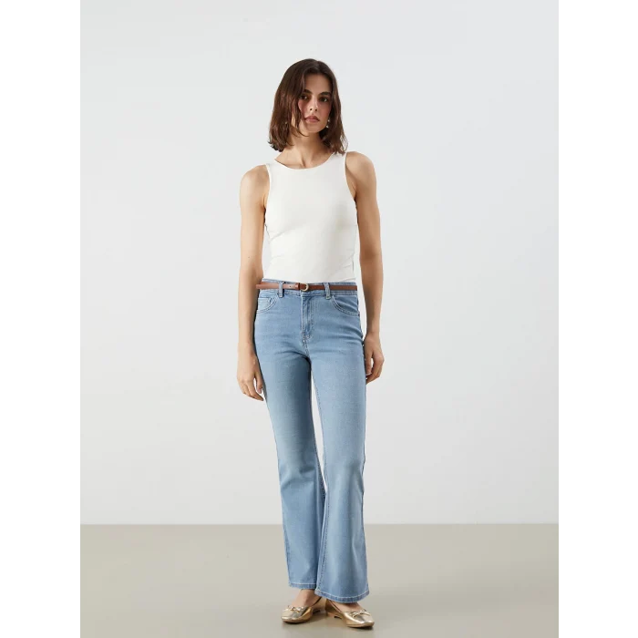 LCW Jeans Indigo Beli Kemerli Mars Flare Kadın Jean Pantolon