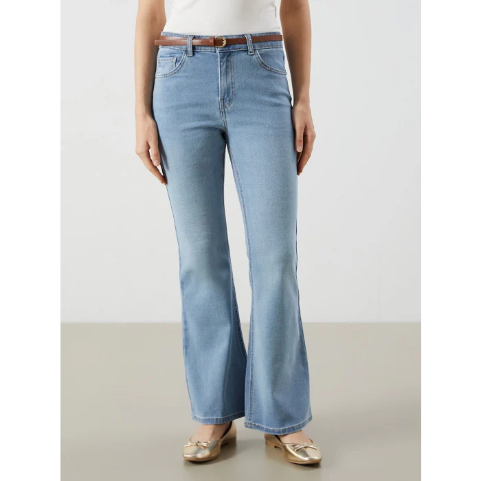 LCW Jeans Indigo Beli Kemerli Mars Flare Kadın Jean Pantolon