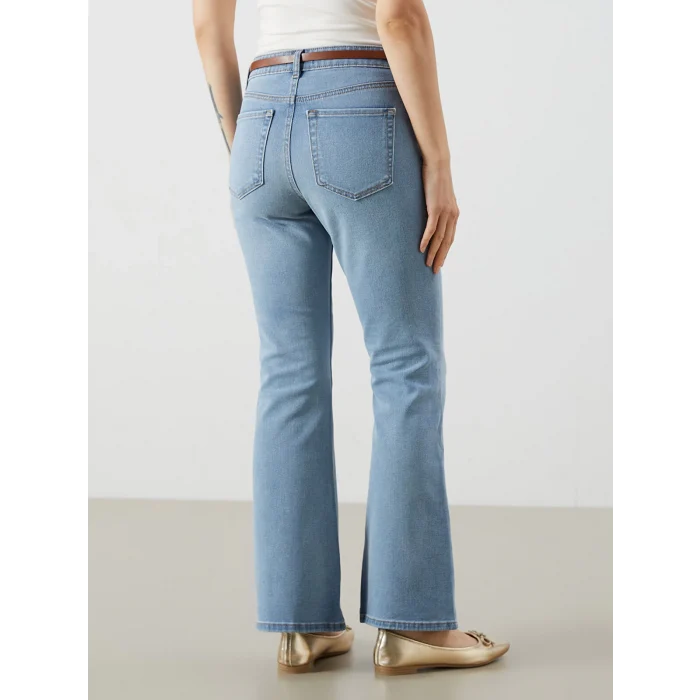 LCW Jeans Indigo Beli Kemerli Mars Flare Kadın Jean Pantolon