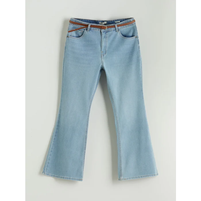 LCW Jeans Indigo Beli Kemerli Mars Flare Kadın Jean Pantolon