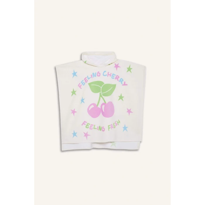 Defacto E3916 Bej Kız Çocuk Desenli Pamuklu Panço Havlu