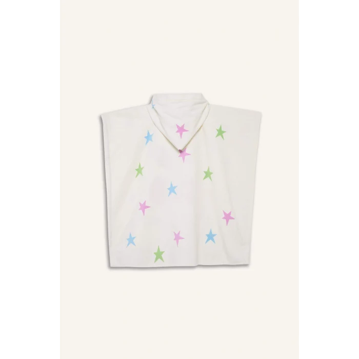 Defacto E3916 Bej Kız Çocuk Desenli Pamuklu Panço Havlu