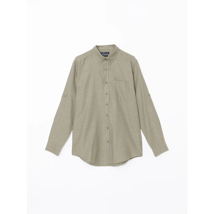 LCWAIKIKI Classic Yeşil Regular Fit Uzun Kollu Keten Karışımlı Erkek Gömlek