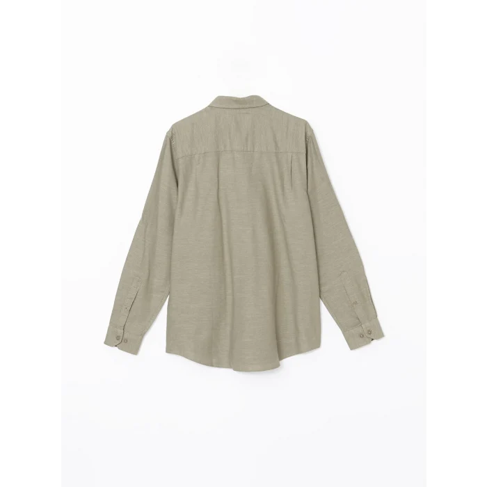 LCWAIKIKI Classic Yeşil Regular Fit Uzun Kollu Keten Karışımlı Erkek Gömlek