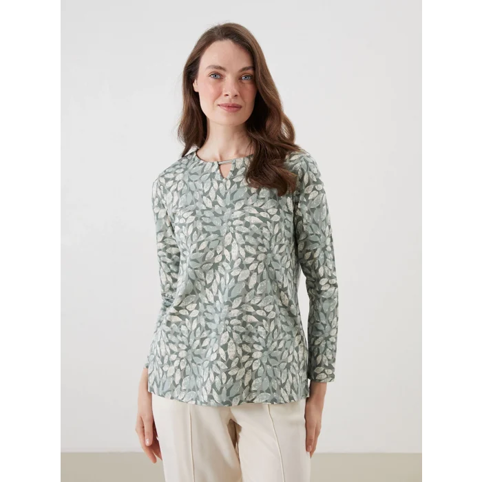 LCW Grace Yeşil Bisiklet Yaka Çiçekli Bluz