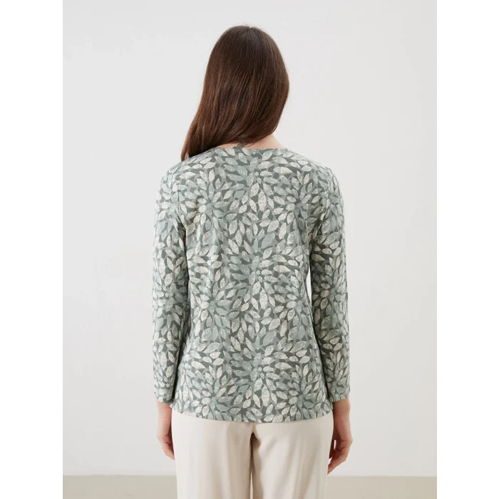 LCW Grace Yeşil Bisiklet Yaka Çiçekli Bluz