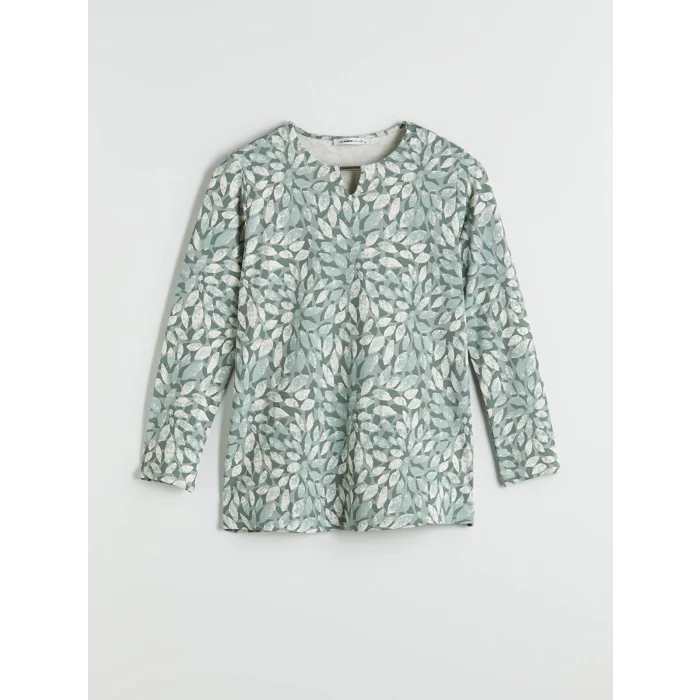 LCW Grace Yeşil Bisiklet Yaka Çiçekli Bluz