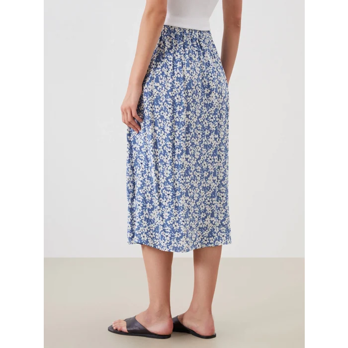 LCWAIKIKI Classic Lacivert Beli Lastikli Çiçekli Yırtmaçlı Etek