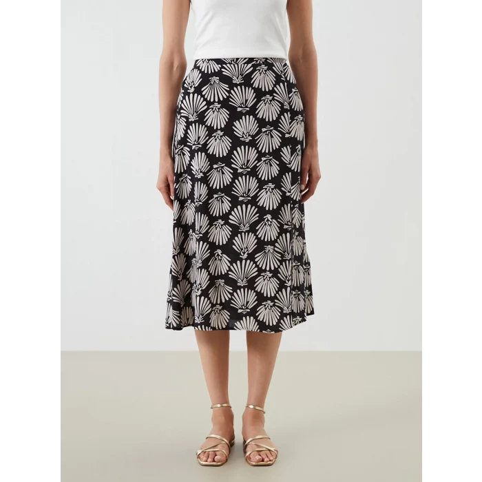 LCWAIKIKI Classic Siyah Beli Lastikli Desenli Yırtmaçlı Etek