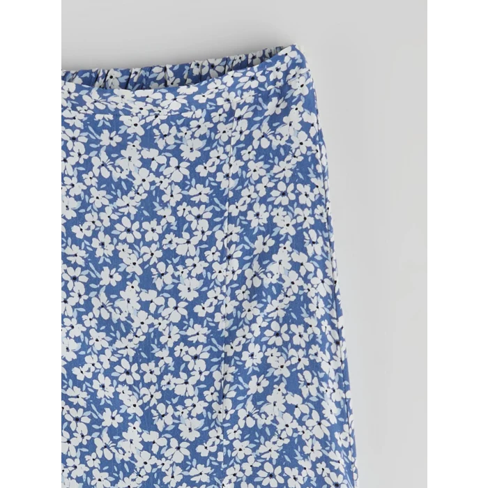 LCWAIKIKI Classic Lacivert Beli Lastikli Çiçekli Yırtmaçlı Etek