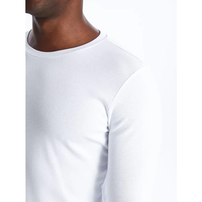 LCWAIKIKI Basic Beyaz Bisiklet Yaka Uzun Kollu Erkek Tişört