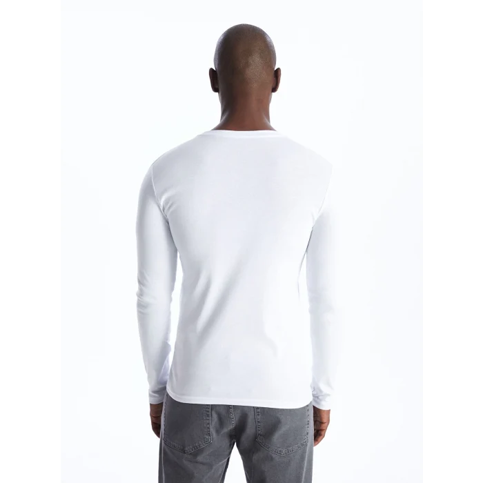 LCWAIKIKI Basic Beyaz Bisiklet Yaka Uzun Kollu Erkek Tişört