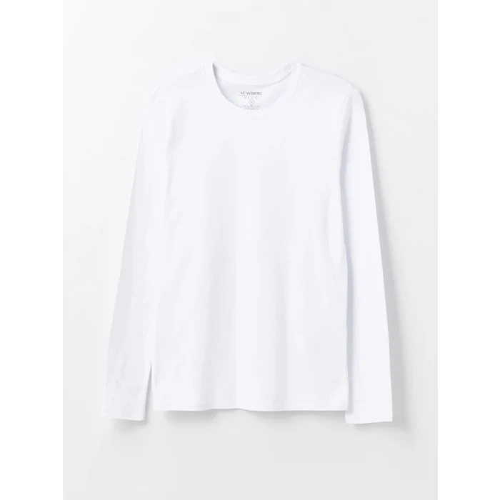 LCWAIKIKI Basic Beyaz Bisiklet Yaka Uzun Kollu Erkek Tişört
