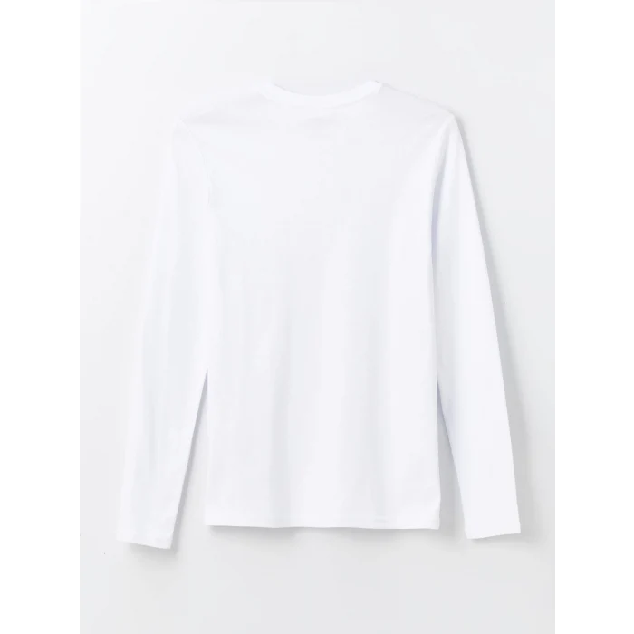 LCWAIKIKI Basic Beyaz Bisiklet Yaka Uzun Kollu Erkek Tişört