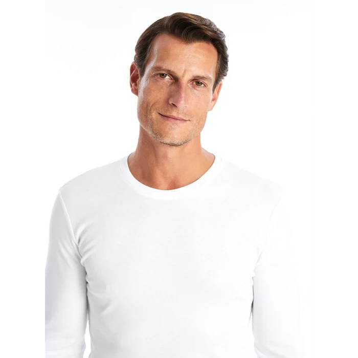 LCWAIKIKI Classic Beyaz Bisiklet Yaka Uzun Kollu Penye Erkek Tişört