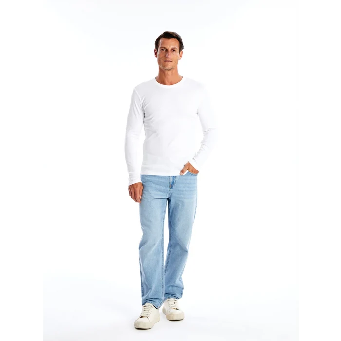 LCWAIKIKI Classic Beyaz Bisiklet Yaka Uzun Kollu Penye Erkek Tişört