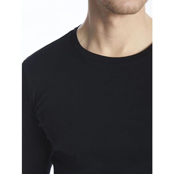 LCWAIKIKI Basic Siyah Bisiklet Yaka Uzun Kollu Erkek Tişört