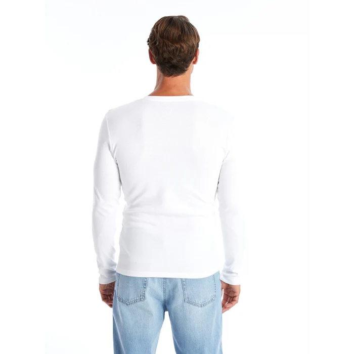 LCWAIKIKI Classic Beyaz Bisiklet Yaka Uzun Kollu Penye Erkek Tişört