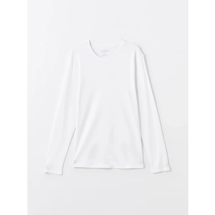 LCWAIKIKI Classic Beyaz Bisiklet Yaka Uzun Kollu Penye Erkek Tişört