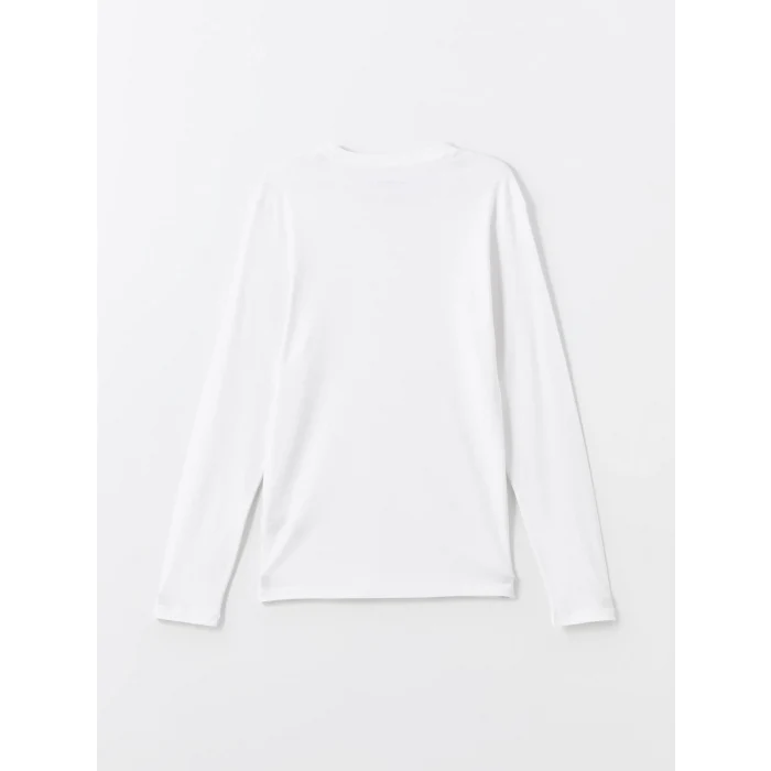 LCWAIKIKI Classic Beyaz Bisiklet Yaka Uzun Kollu Penye Erkek Tişört