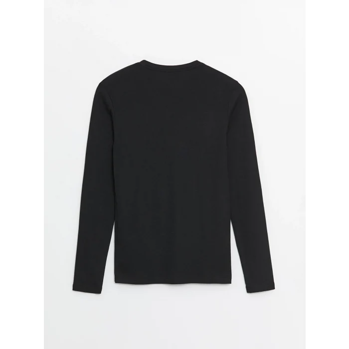 LCWAIKIKI Basic Siyah Bisiklet Yaka Uzun Kollu Erkek Tişört