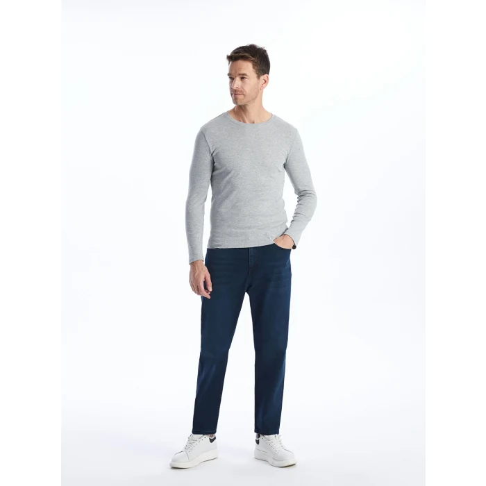 LCWAIKIKI Basic Gri Bisiklet Yaka Uzun Kollu Erkek Tişört