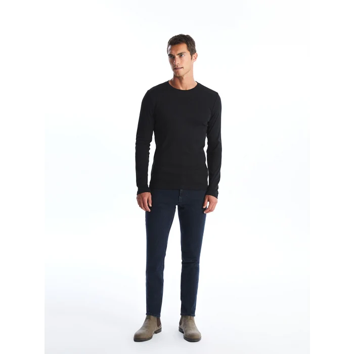 LCWAIKIKI Classic Siyah Bisiklet Yaka Uzun Kollu Penye Erkek Tişört