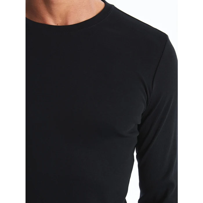 LCWAIKIKI Classic Siyah Bisiklet Yaka Uzun Kollu Penye Erkek Tişört