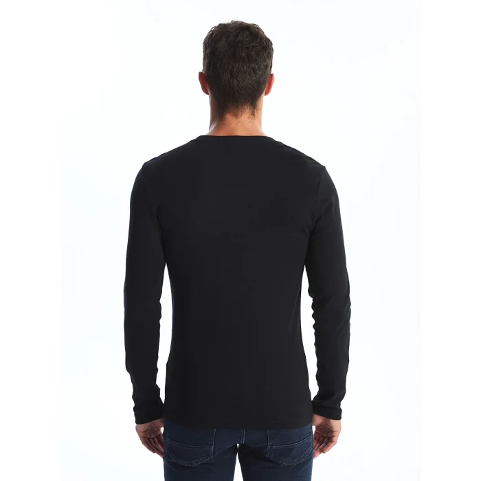 LCWAIKIKI Classic Siyah Bisiklet Yaka Uzun Kollu Penye Erkek Tişört