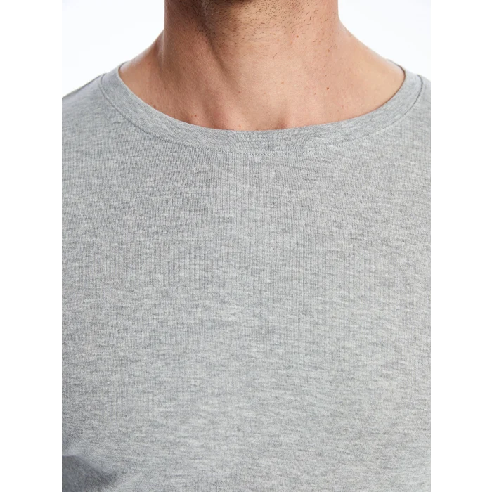 LCWAIKIKI Basic Gri Bisiklet Yaka Uzun Kollu Erkek Tişört