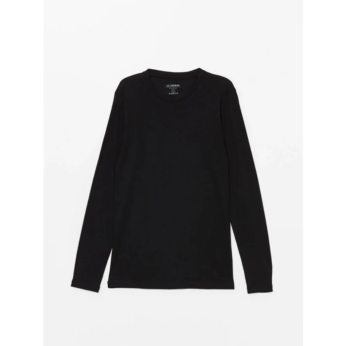 LCWAIKIKI Classic Siyah Bisiklet Yaka Uzun Kollu Penye Erkek Tişört