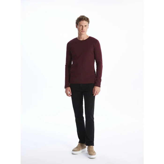 LCWAIKIKI Classic Bordo Bisiklet Yaka Uzun Kollu Penye Erkek Tişört