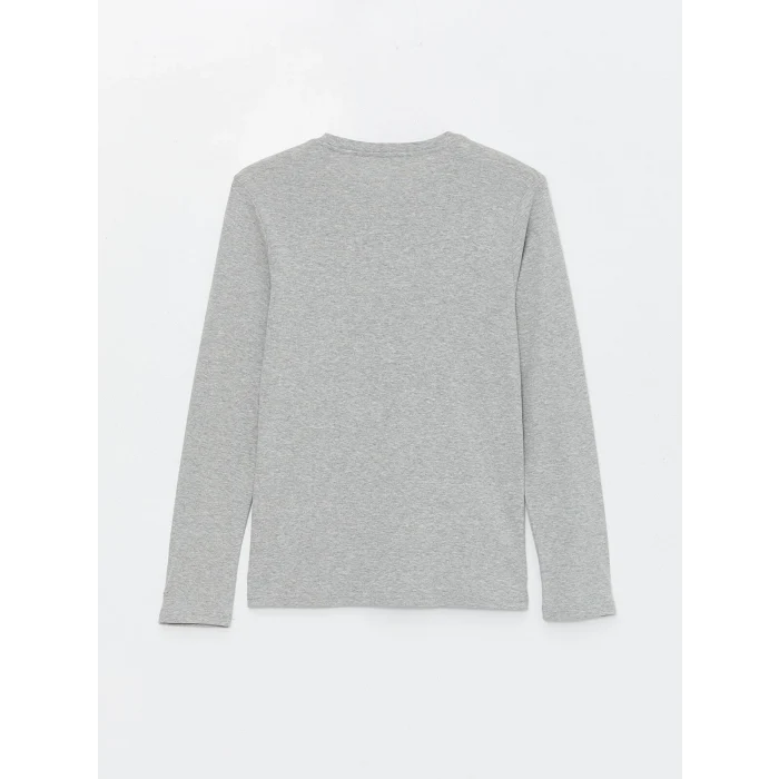 LCWAIKIKI Basic Gri Bisiklet Yaka Uzun Kollu Erkek Tişört